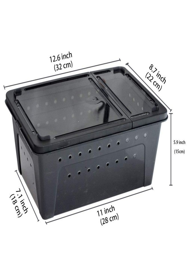 OMEM Portable Reptile Terrarium Habitat for Mini Pet Houses Breathable Holes Stackable Container (Black-L) - Image 2